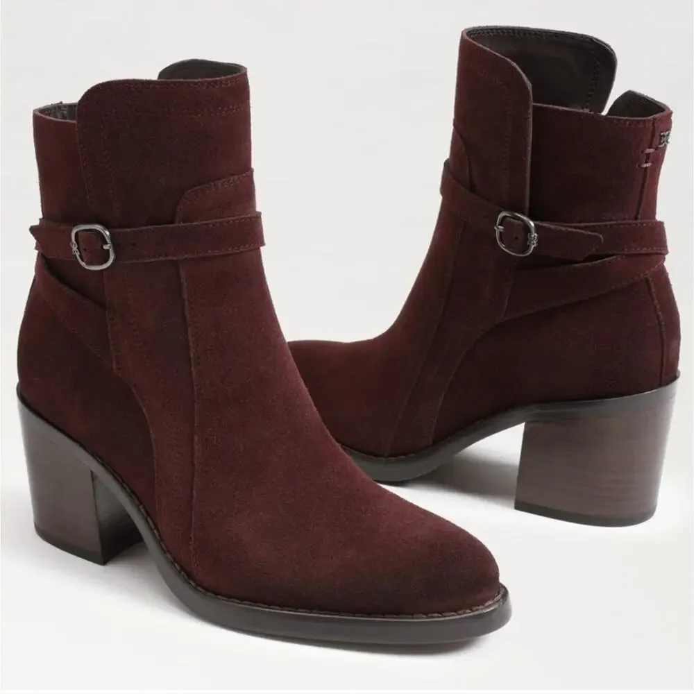 NEW Sam Edelman Simona Block Heel Burgundy Leather Ankle Bootie 8.5